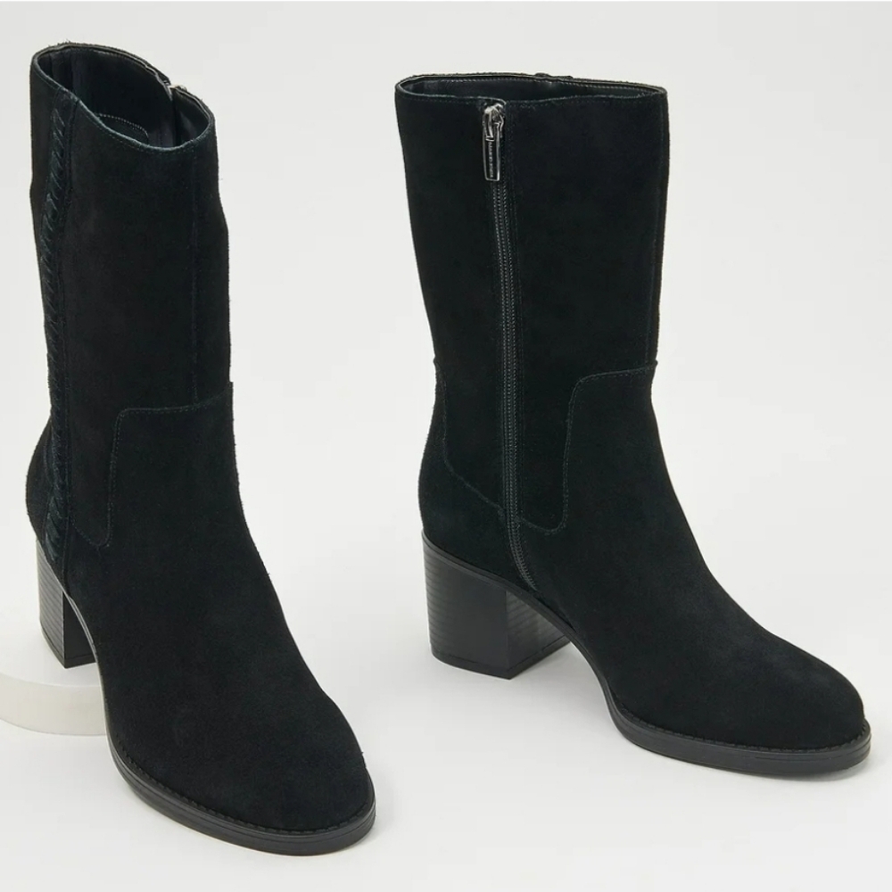 Vince Camuto Zelcinna Water-Repellent Mid-Shaft Suede Boot Black Womens 11M New